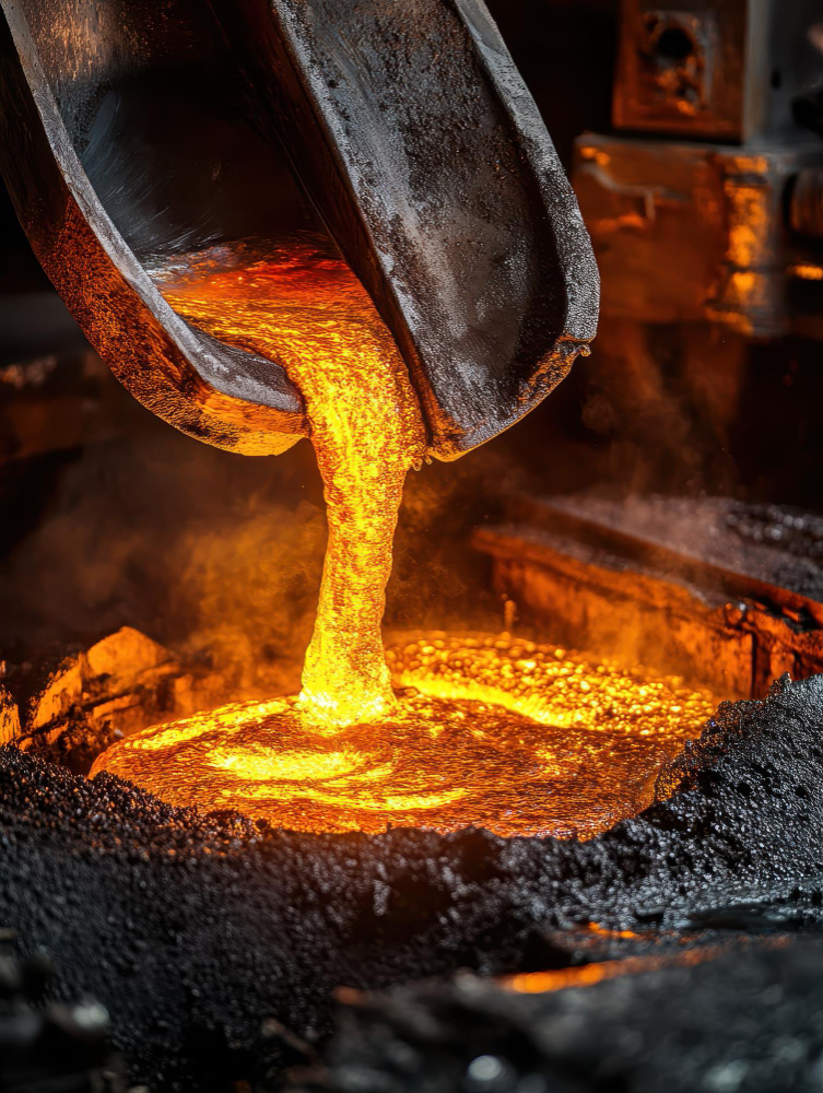Pouring molten steel into molds